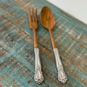 WEBSTER Sterling silver handle wooden serving utensils